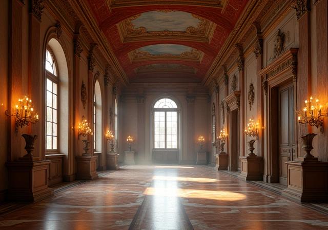 Interno di una sala museale renderizzata in 3D